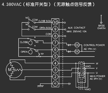 380VAC標準開關(guān)型<a href='http://hkk6.cn/Product/diefa/diandongdiefa/' target='_blank'>電動<a href='http://hkk6.cn/Product/diefa/' target='_blank'>蝶閥</a></a>接線圖
